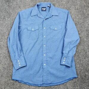 Wrangler Western Shirt Mens 16x33 Blue Pearl Snap Plaid Rodeo Long Sleeve